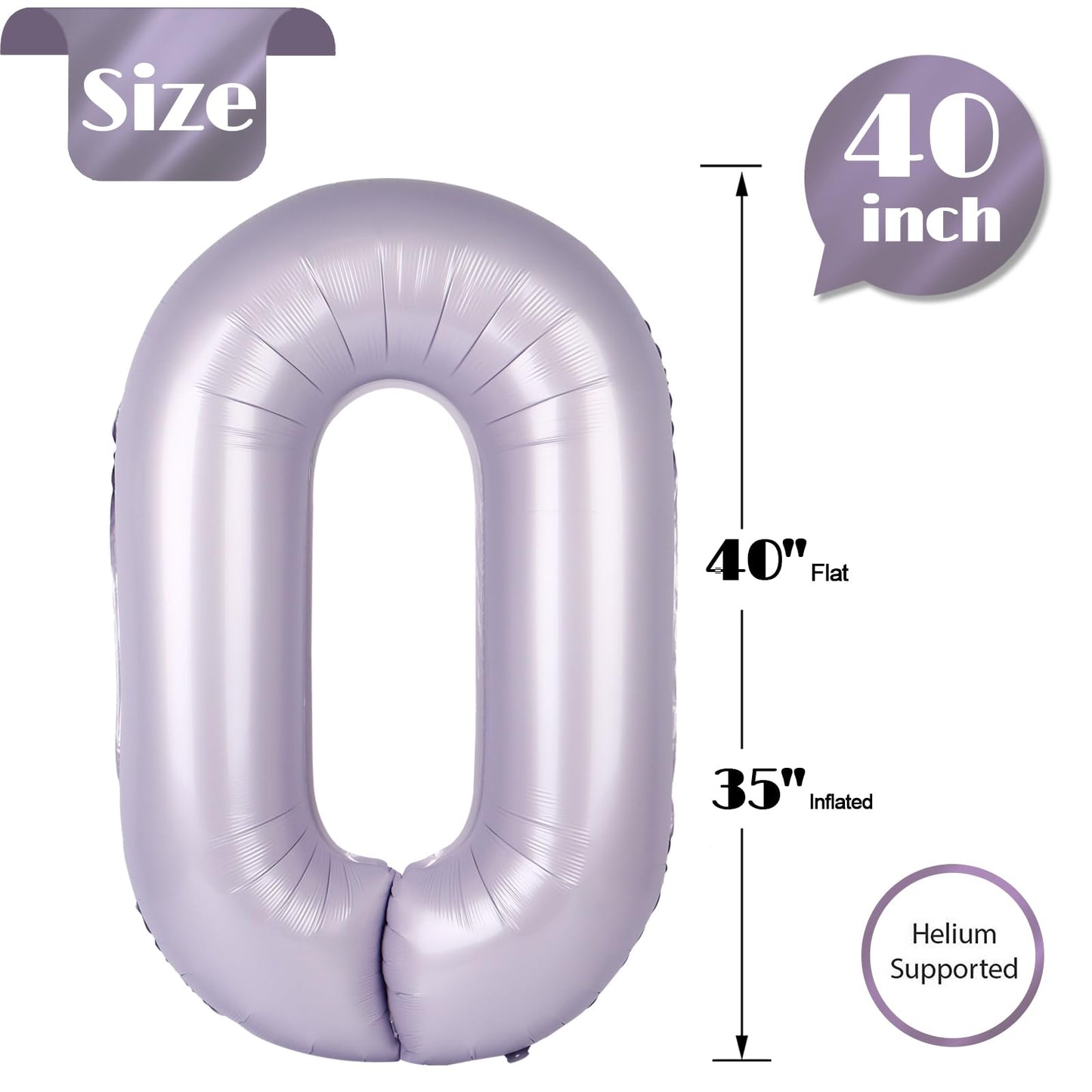 Lilac Number Balloon 40 Inch, 0 Number Balloons, 10 20 30 40 50 Numbers Balloon Birthday Decorations, Lavender Party Supplies for Women