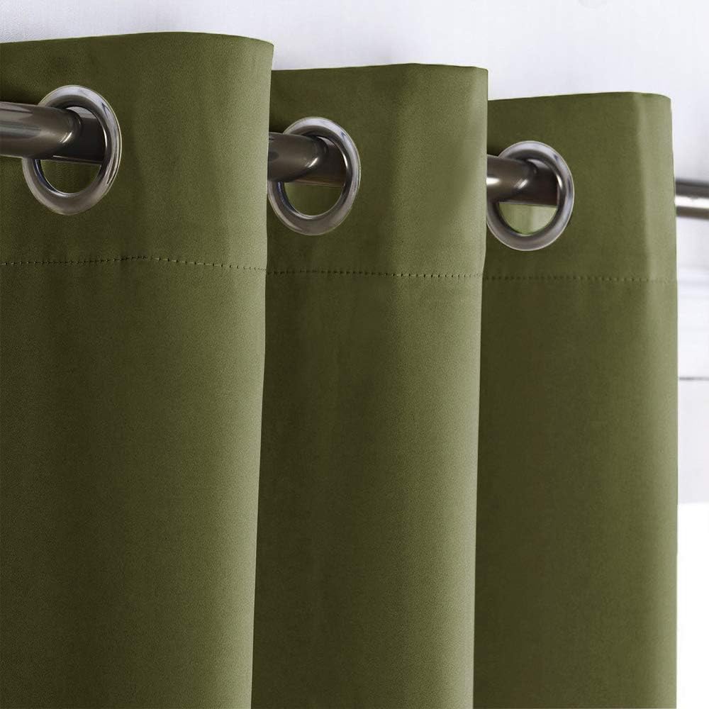 NICETOWN Olive Green Blackout Curtain Panel - Thermal Insulated Room Darkening Drapes for Living Room, 42x84 inches