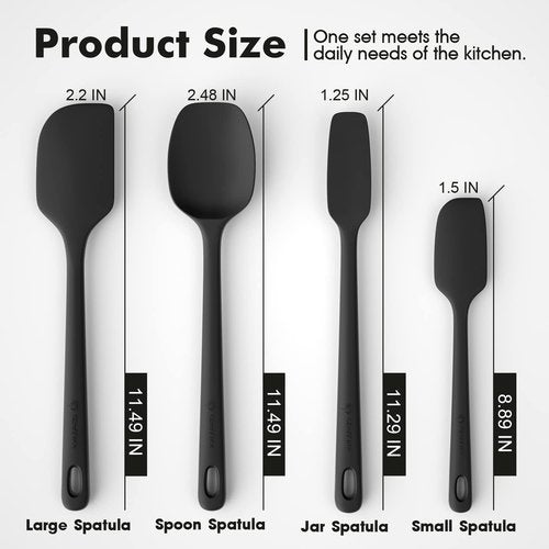 ChefAide Silicone Spatula Set - 4 Pieces, Ergonomic Grip, Heat Resistant Up to 600°F for Nonstick Cookware