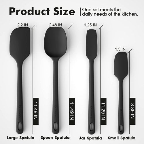 ChefAide 4 Pieces Silicone Spatula Set, Food Grade Rubber Spatula, Upgrade Strong Handle with Ergonomic Grip, Heat Resistant Up to 600°F for Nonstick Cookware, Cooking Baking Mixing
