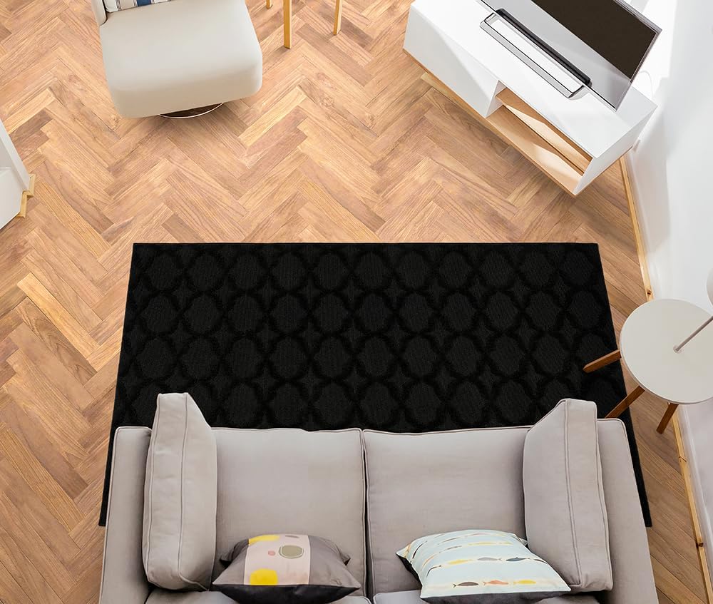 Garland Rug Sparta Non Slip Polypropylene 6 Ft. X 9 Ft. Black Area Rug- Ideal for Living Rooms & Hallways, Stylish & Durable for High-Traffic Areas