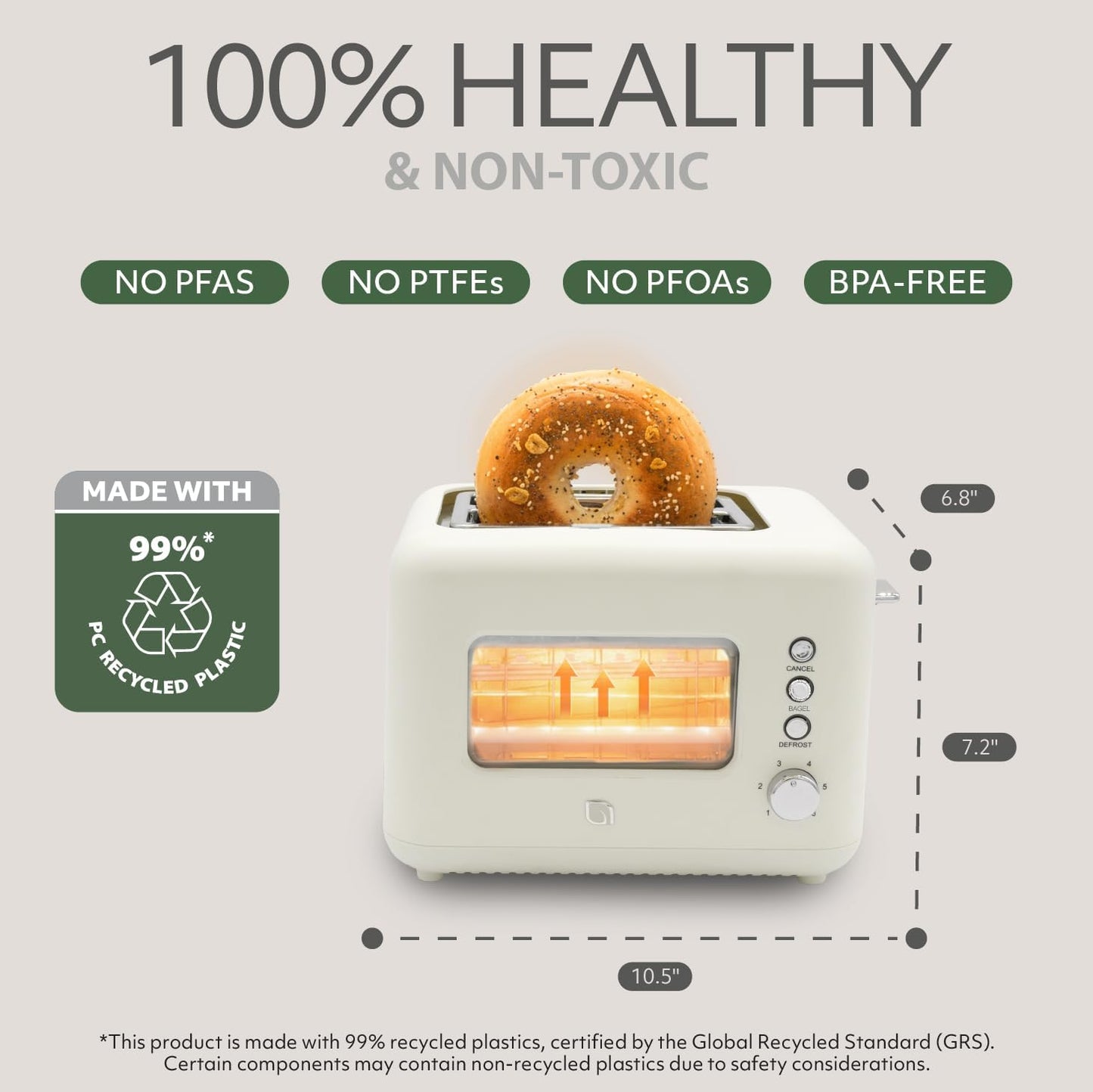 WILLOW Eco Series 2 Slice Toaster - Retro Design with Clear-View Window & 6 Shade Settings | Extra Wide Slots