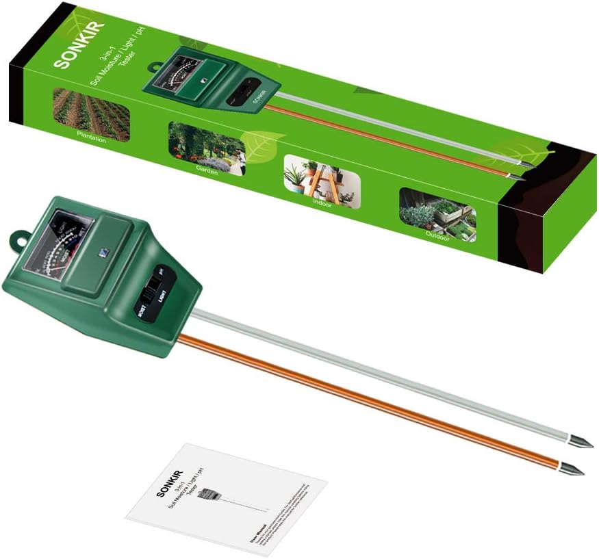 SONKIR Soil pH Meter - 3-in-1 Moisture, Light & pH Tester for Gardening | Ideal for Indoor & Outdoor Use (Green)