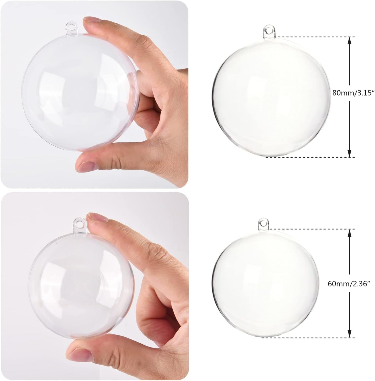 Clear Plastic Fillable Christmas Ornaments - 3.15” DIY Craft Balls, Pack of 10