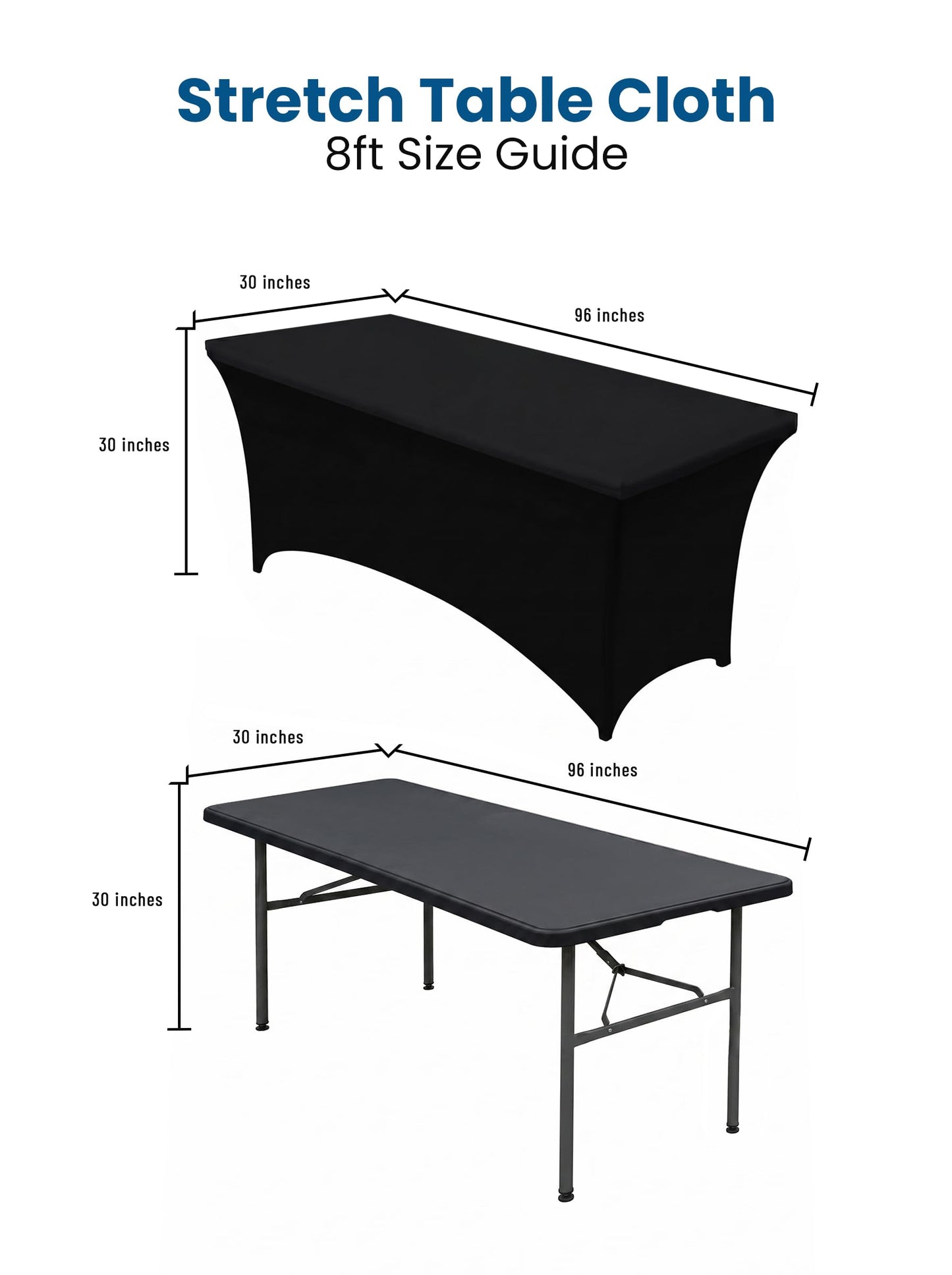 Utopia Kitchen Spandex Tablecloth 2 Pack [8FT, Black] Tight, Fitted, Washable and Wrinkle Resistant Stretch Table Cloth Rectangle Cover for Trade Show, Weddings & Parties [96Lx30Wx30H Inch]