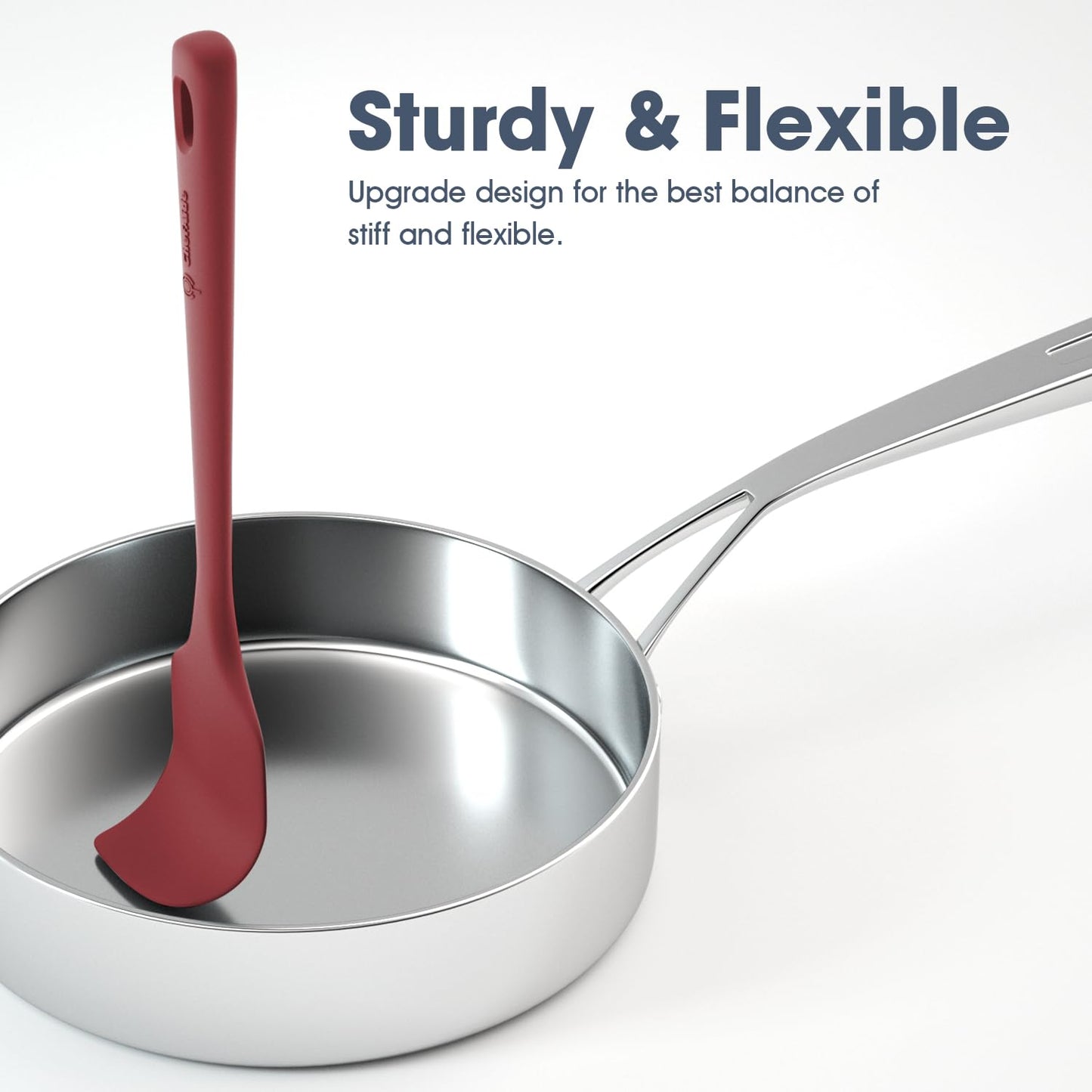 ChefAide 5 Pieces Silicone Spatula Set, Food Grade Rubber Spatula, Upgrade Strong Handle with Ergonomic Grip, Heat Resistant Up to 600°F for Nonstick Cookware, Cooking