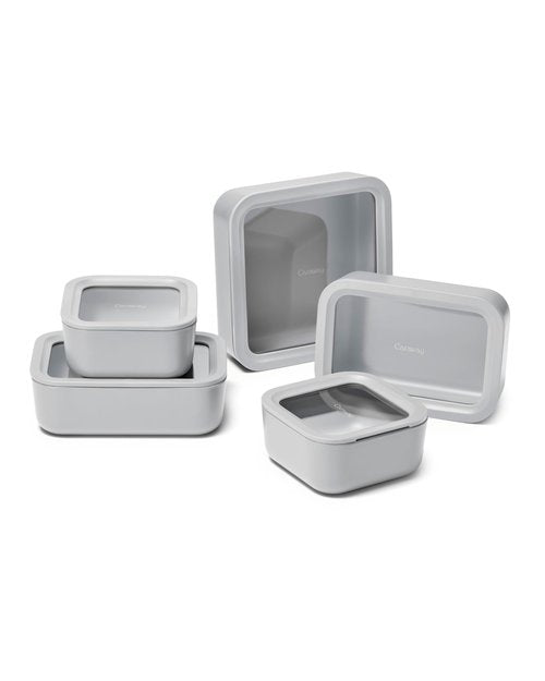 Caraway 13pc Glass Food Storage Container Set - Easy to Store, Non Toxic Lunch Box - with Glass Lids - Includes Storage Organizer - Gray