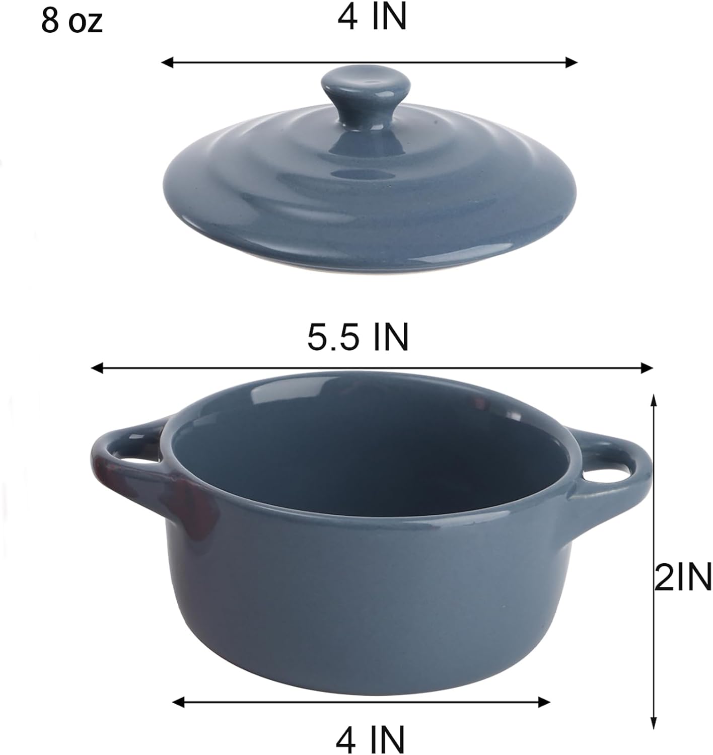 Jucoan 4 Pack Porcelain Ramekins - Oven Safe 8 oz Round Baking Dishes with Lids & Handles | 4 Colors