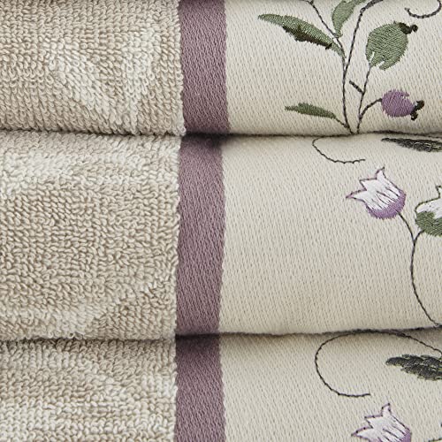 Purple Cotton Bath Towel Set - 6 Piece, 600 GSM, Embroidered & Jacquard