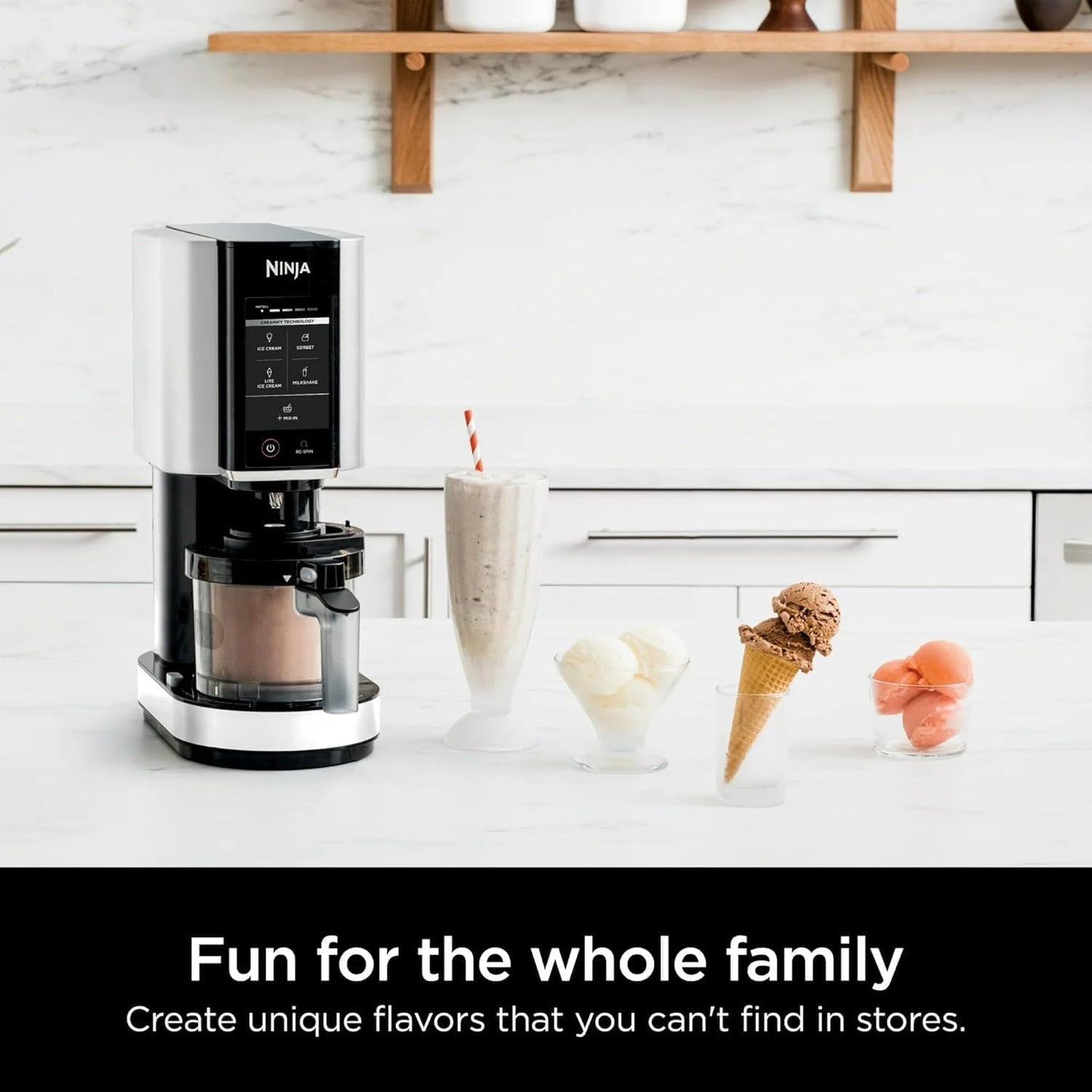 Ninja CREAMi Ice Cream Maker - 5 One-Touch Programs | Includes 2 Pints & Lids - White NC300
