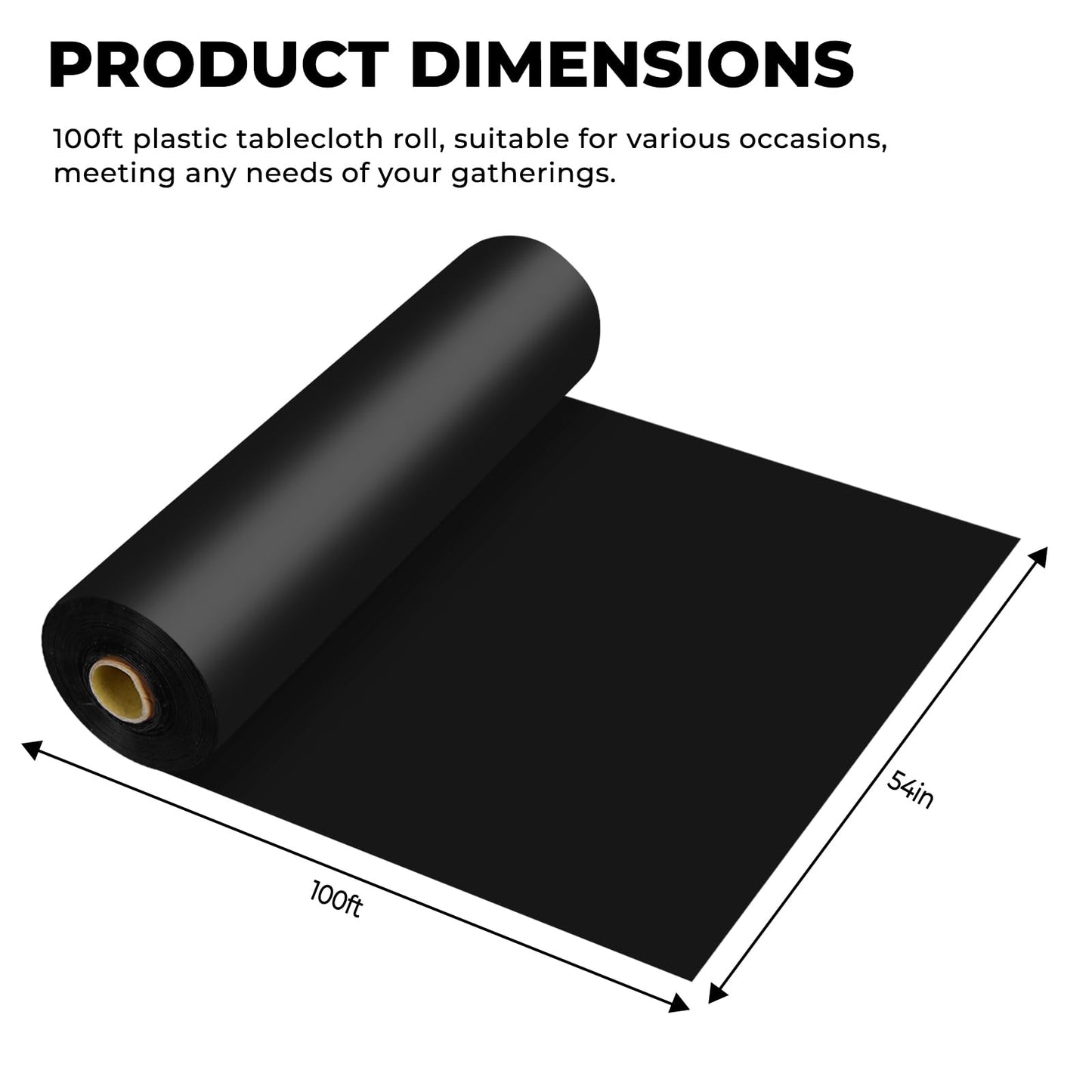 JHDZDHY 54 Inch X 100 Feet Plastic Table Cover Roll Premium Disposable Plastic Tablecloth for All Type/Shape Tables | Picnic, Party, Banquet, Birthdays, Weddings (Black, 54 Inch X 100 Feet)