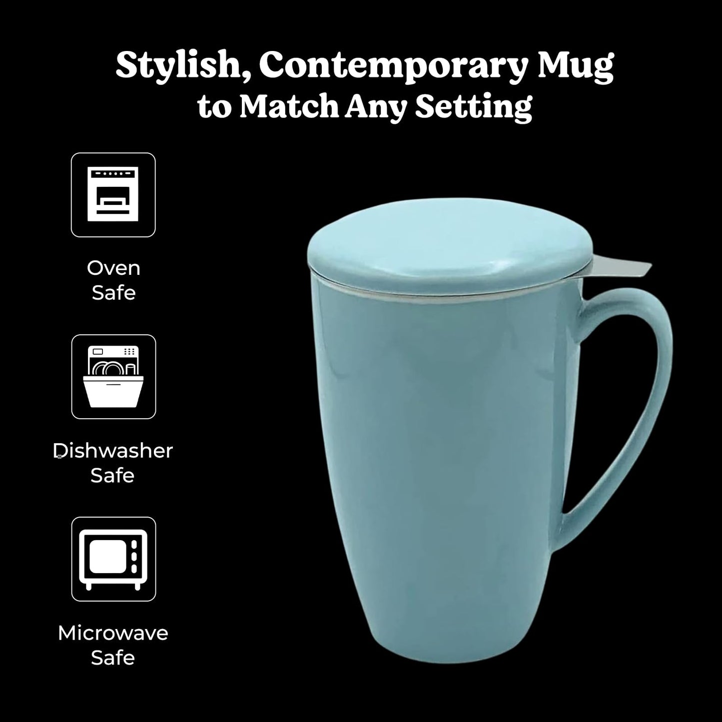 Furmaware PorcelainTea Mug, 15oz Ceramic Tea Infuser Cup with Cooling Handle & Strainer, Microwave and Dishwasher safe Steeping Cup for Tea lovers, Christmas, Birthday and Mother’s Day (Turquoise)