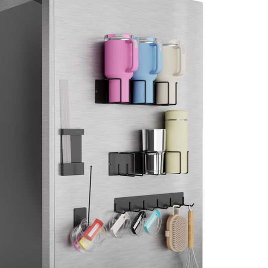 HGZBS Magnetic Cup Holder Set - Universal Organizer Fits Stanley 20/30/40oz & All Cups up to 3.25 Inches Wide, Modular Rack with Lid and Straw Holders (Black, 8 Cup)