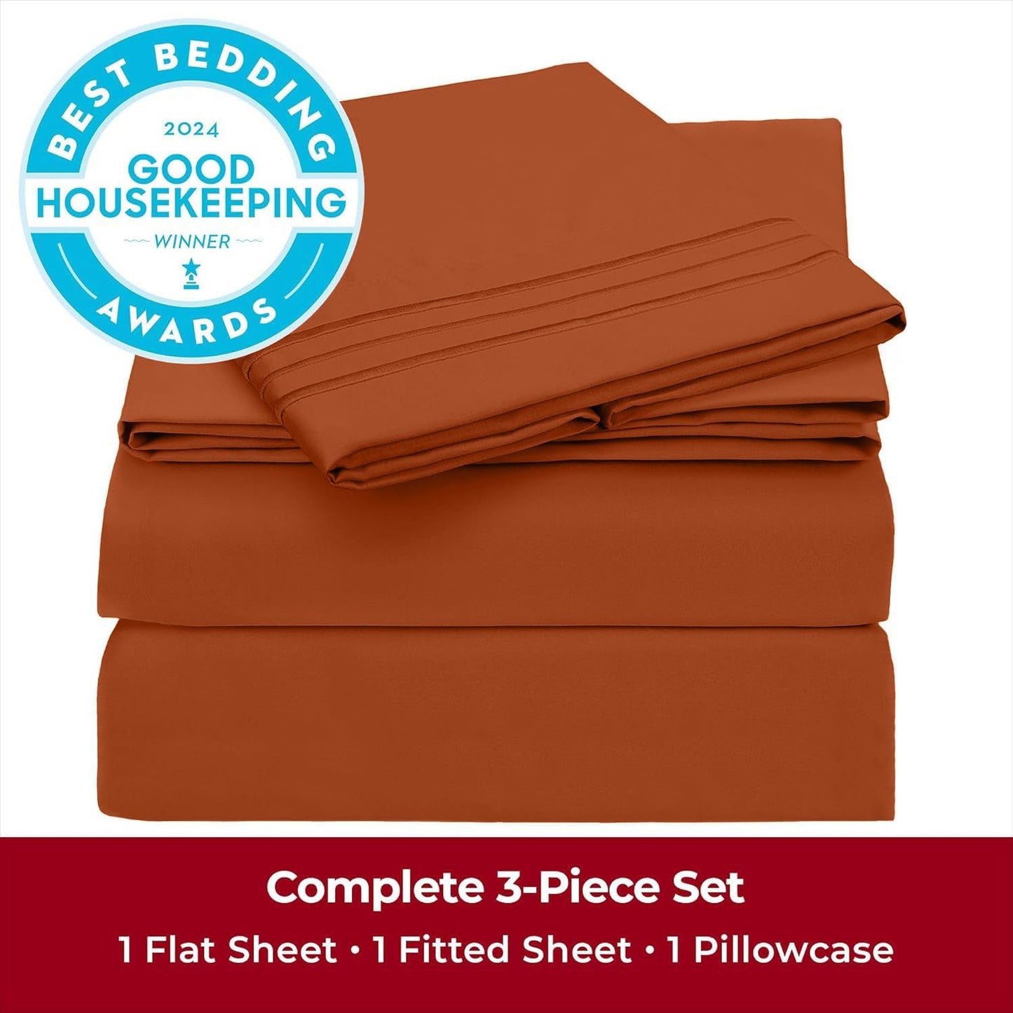 Mellanni Twin XL Sheets Set - 3 PC Hotel Luxury Bedding | Extra Soft, Cooling, Wrinkle-Resistant (Terracotta)