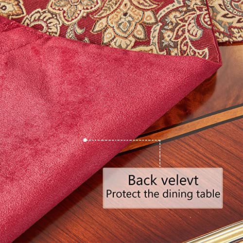 LUFEIJIASHI Luxury Vintage Table Runner 12x48in Embroidered Jacquard with Red Beaded Tassels