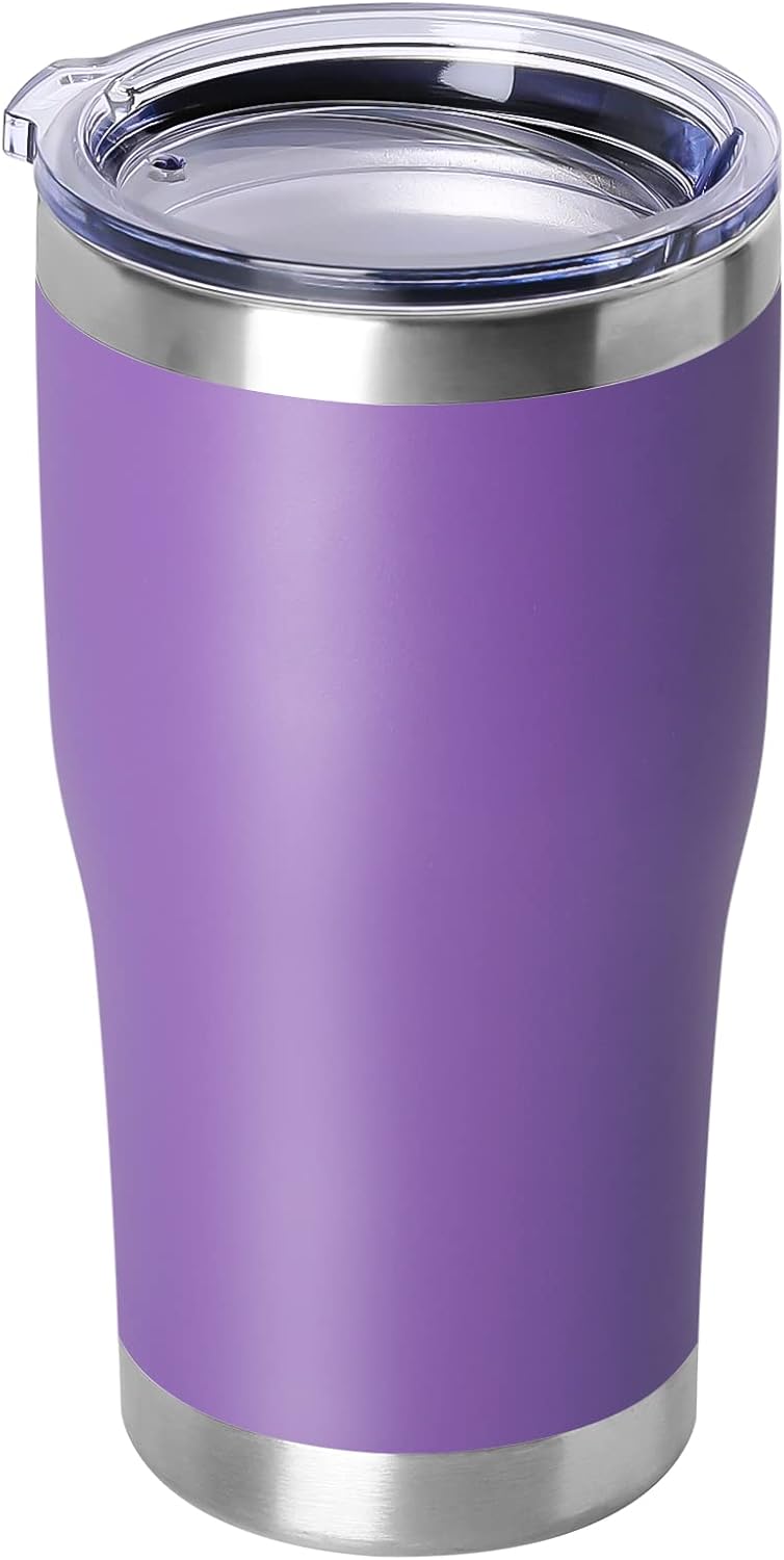DOMICARE 20oz Tumbler with Lid Stainless Steel Tumblers Bulk, Double Wall Vacuum Insulated Coffee Travel Mug Powder Coated Tumbler, 8 Pack Purple
