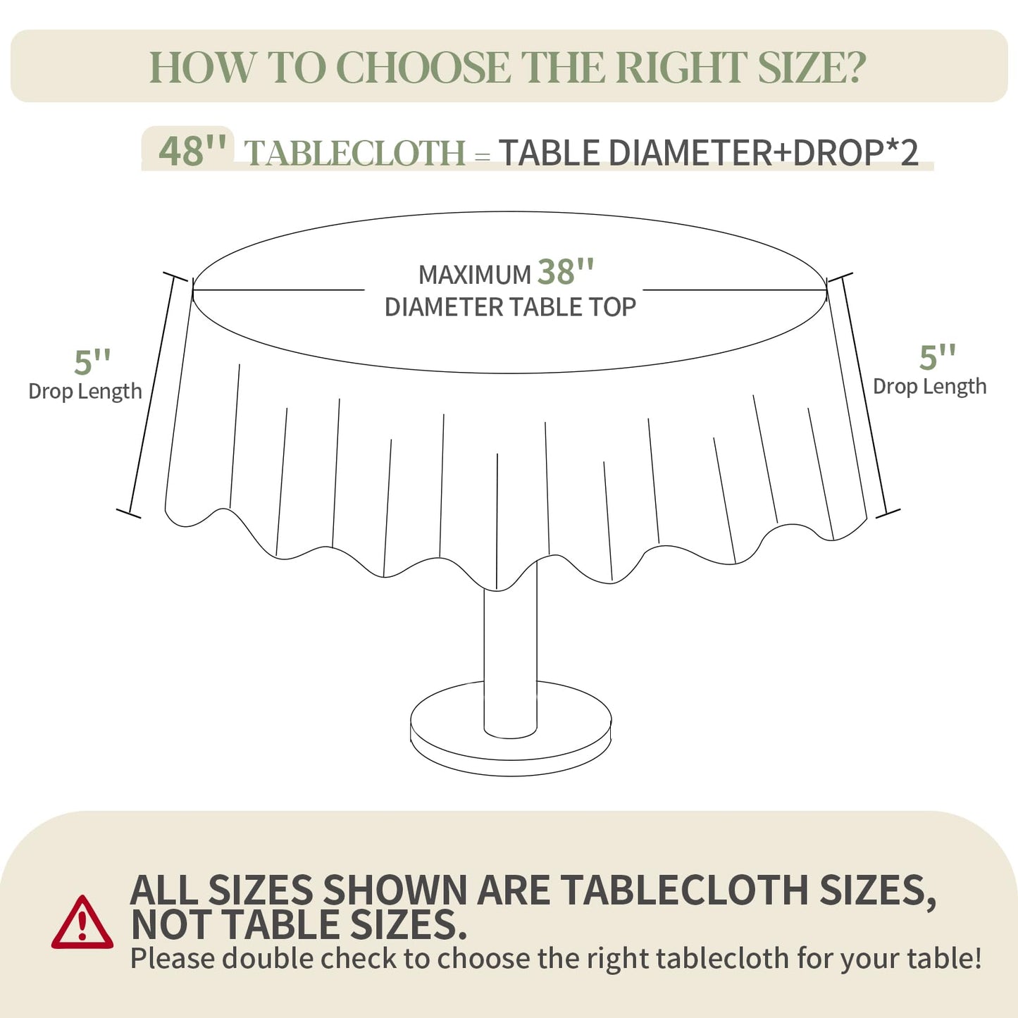 BYDOLL Table Cloth Round 48 Inch Tablecloth Fits Max38 Inch Diameter Top,Beige Washable Outdoor Winkle and Stain Resistant Spillproof Polyester Tablecloths for Round Tables Party Cover