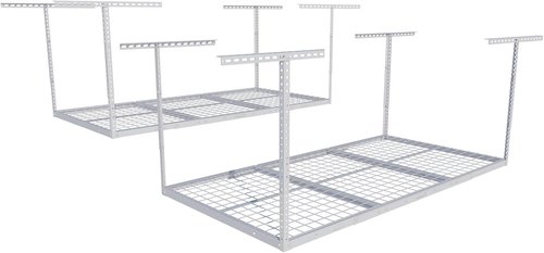 FLEXIMOUNTS Overhead Garage Storage Rack - Adjustable Ceiling Design | 3x6 ft, 900 lbs Capacity, White