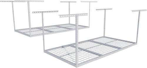 FLEXIMOUNTS Overhead Garage Storage Rack - Adjustable Ceiling Design | 3x6 ft, 900 lbs Capacity, White