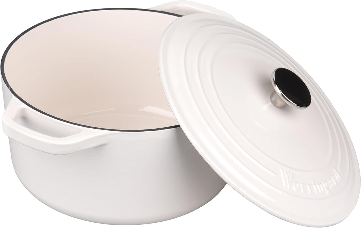 VORRINGARD Enameled Cast Iron Dutch Oven - 6QT Round Bread Baking Pot with Lid & Sourdough Set | White