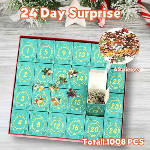 Puzzle Advent Calendar 2025, Santa's Workshop 1008 Pieces Jigsaw Puzzles, 24 Days Countdown Calendars for Kids, Home Decoration Christmas Advent Calendars Game Puzzles for adults