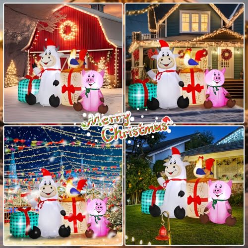 Capoda 6 ft Christmas Inflatable Farm Cow Scene with Pig & Chicken – Outdoor LED Yard Decor
