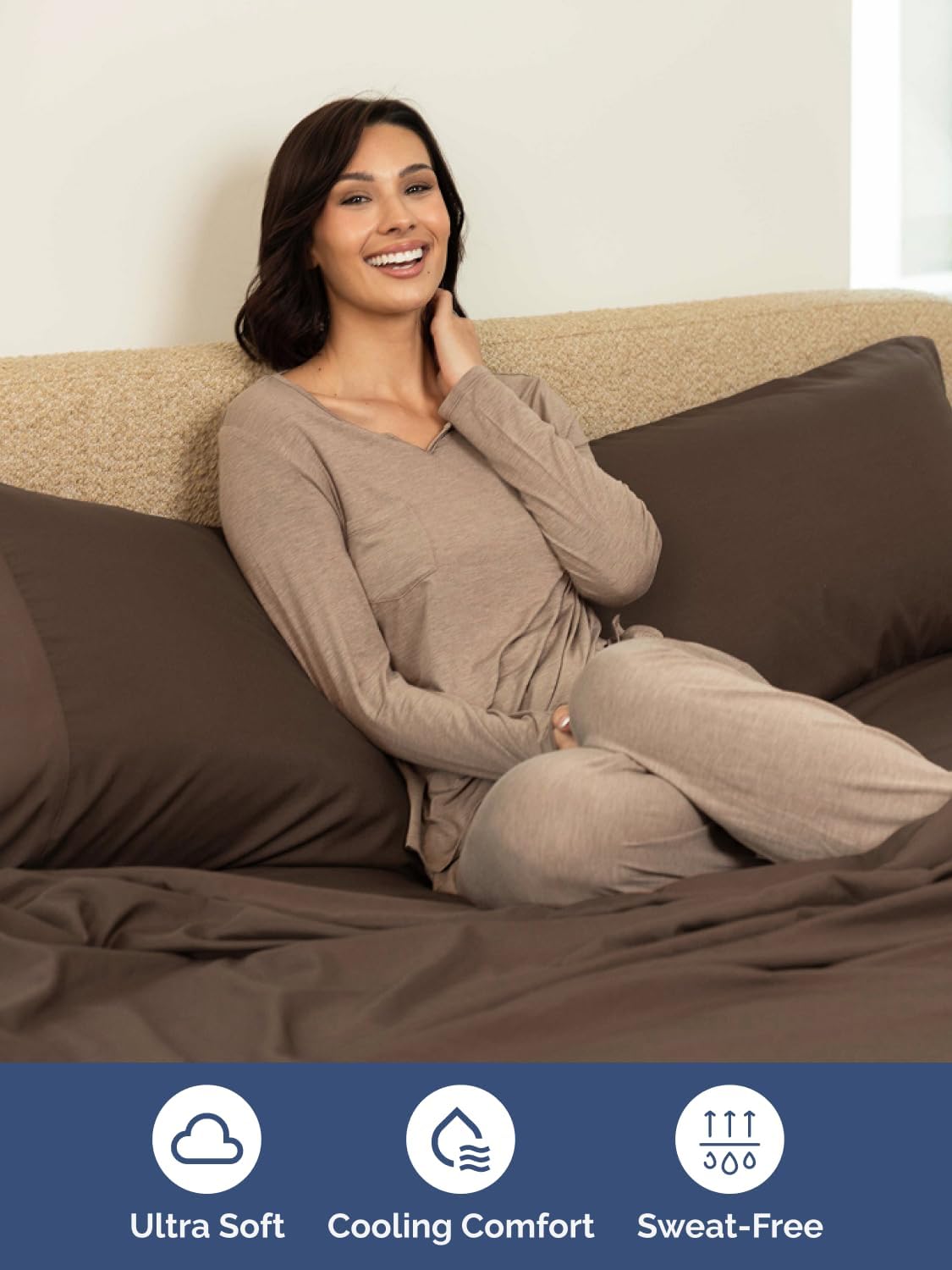Skiennix Extra Deep Full Sheet Set - 6 Piece Cooling Bedding - Soft, Wrinkle-Free, Brown