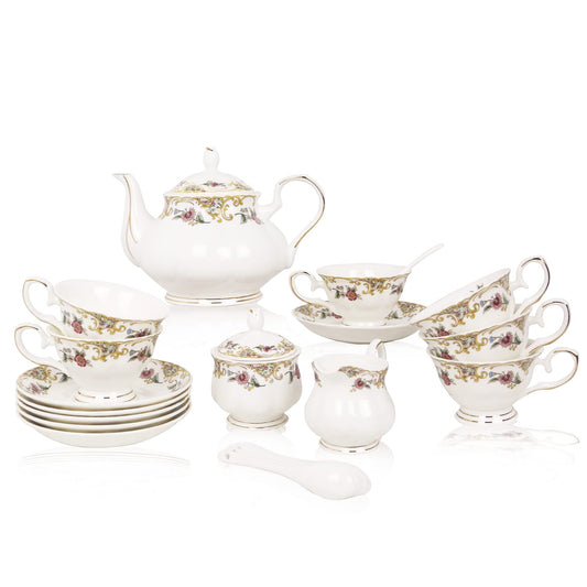 ACMLIFE Bone China Tea Cup and Saucer Set - Bone China Coffee Tea Cup Set for 1, Floral Vintage Tea Cups and Saucers Tea Party Cups for Women or Gift Giving