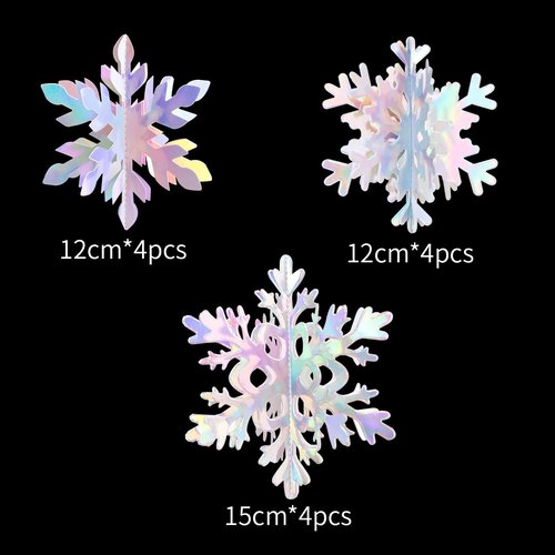 Hugtmr Iridescent Holographic Snowflake Garland - 12Pcs 3D Winter Wonderland Decorations | Perfect for Christmas & Parties