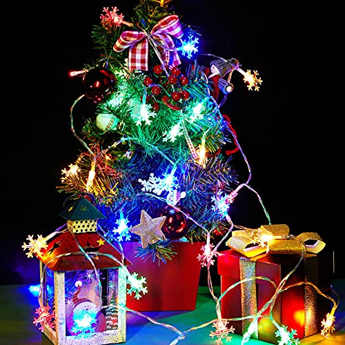 Honoson 40 LED Snowflake String Lights Battery Operated Multicolor 20ft