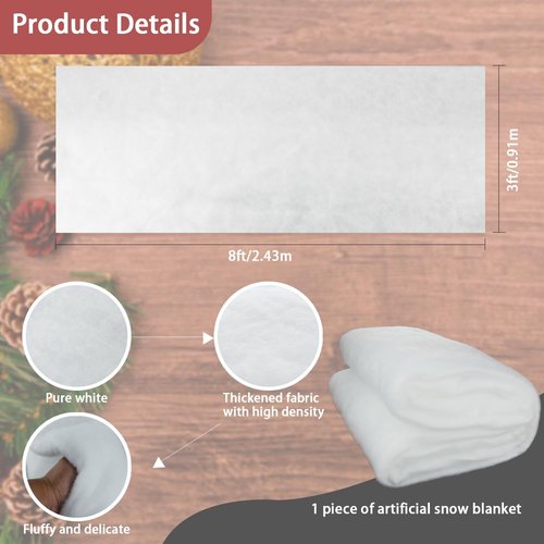 CFOFT Faux Snow Blanket - Thick, Soft Christmas Village Decoration | 3 x 8 FT White Snow Roll
