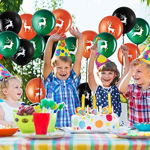 Elk Buck Deer Party Balloons Set, Includes 48 Pieces Woodland Latex Deer Balloon and 2 Rolls Black Band for Party Favor Supplies Decoration Lumberjack Camo