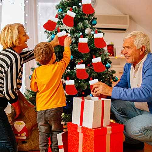 FOIMAS 24pcs Mini Christmas Stockings,Red Felt Christmas Stockings Socks Tableware Holder for Christmas Tree Fireplace Table Home Decoration