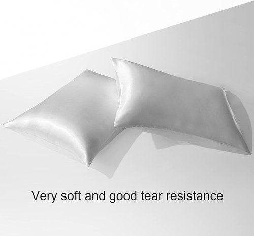 BEDSUM Silk Satin Pillowcases - Luxurious Softness for Hair & Skin | 20x26 Inches, Silver Grey - 2 Pack