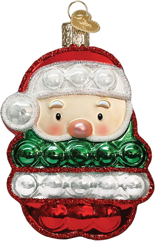 Mid-Century Santa Head Glass Blown Ornament - 3.25” for Christmas Tree Decor