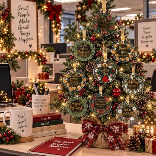 Thyle 24 Pack Vintage Christmas Ornaments with Thank You Cards – 12 Designs, 3 inch (Gold Lanyard)