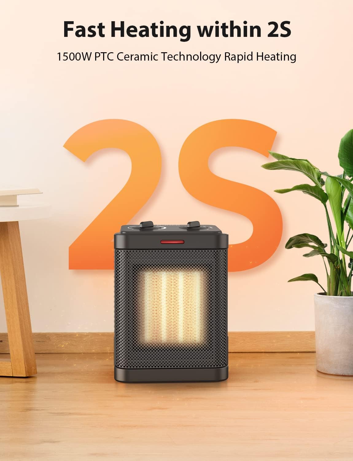 Skiennix 1500W PTC Ceramic Space Heater - Portable Indoor Heating with Thermostat & Safety Features