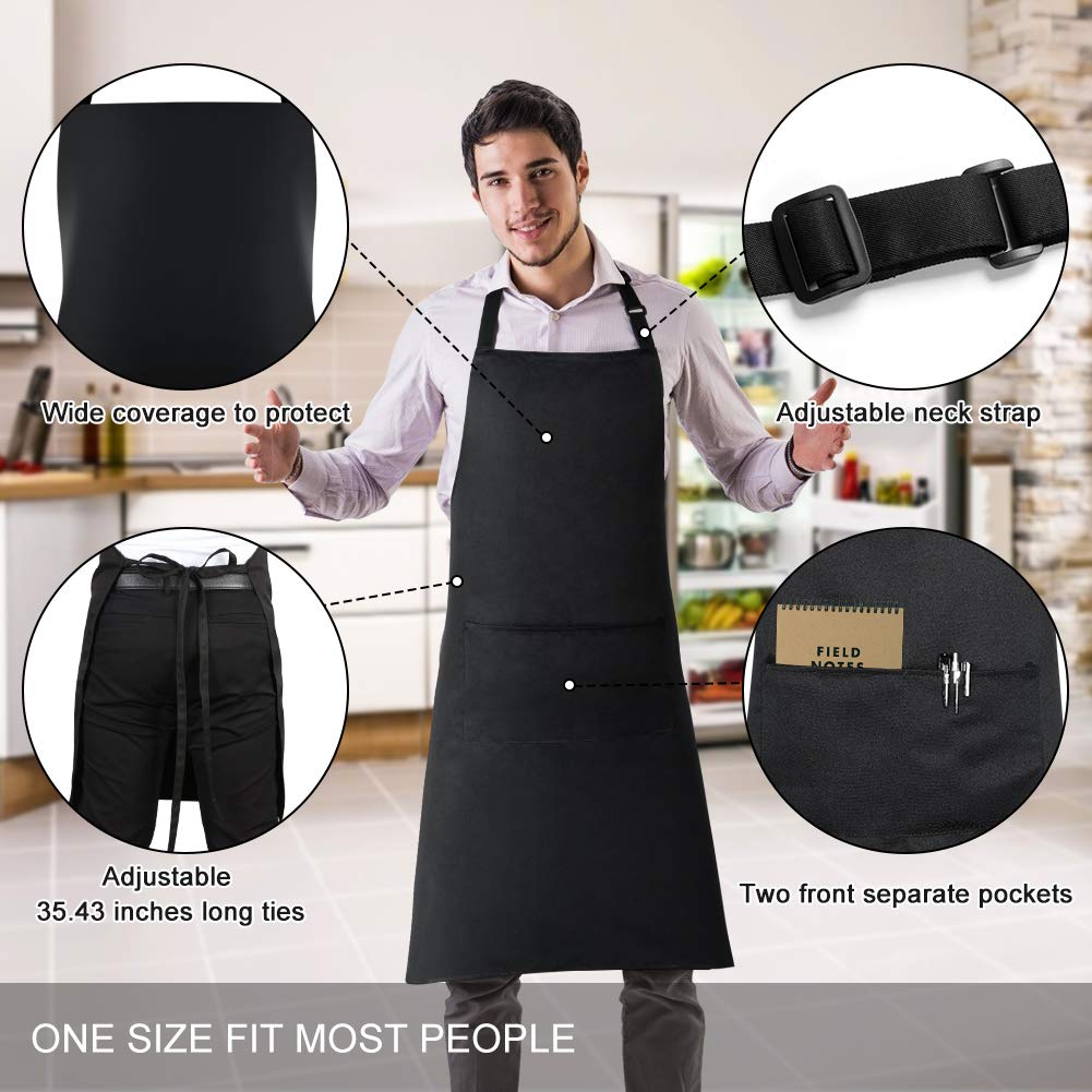 Jubatus 2 Pack Bib Aprons with 2 Pockets Cooking Chef Kitchen Apron for Women Men, Black