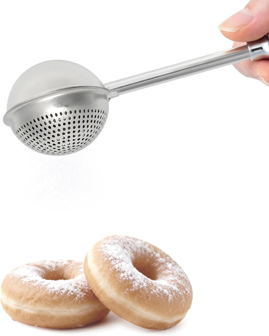Skiennix Flour Duster - Stainless Steel Sifter with One-Handed Spring Handle | Fine Mesh for Even Sprinkling