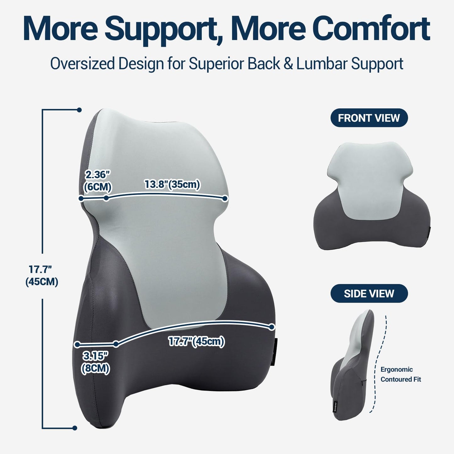 Long Back Lumbar Support Pillow - Fully Entire Back Support - Back Pain Relief and Posture Improved - Memory Foam Back Pillow Cushion for Office Chair, Gaming Chair, Recliner, Car Driving, Grey