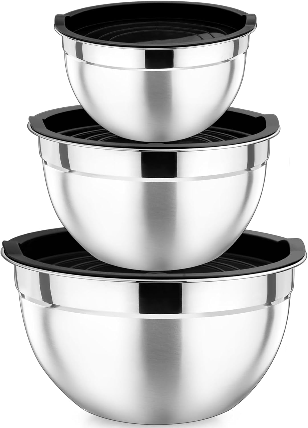 P&P CHEF Mixing Bowls Set - 3 Stainless Steel Bowls with Lids | Airtight, Stackable, 4.6/3/1.5 QT