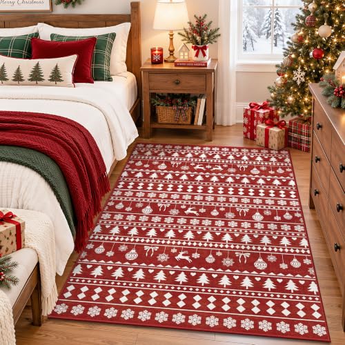 Christmas Red 4x6 Area Rugs for Entryway, Washable Non‑Slip Low‑Pile