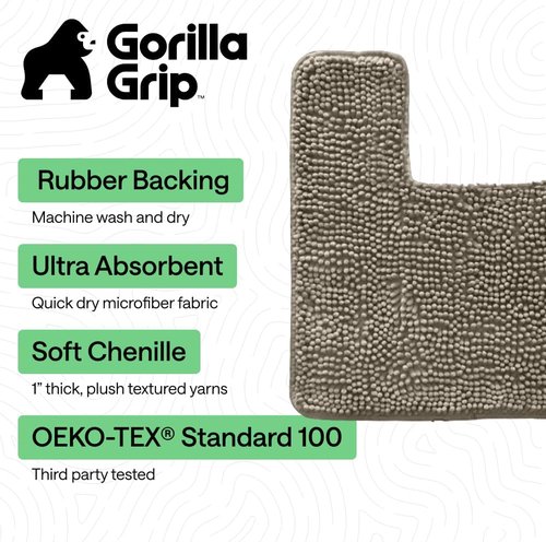 Gorilla Grip Plush Bath Rug Mat - Absorbent Shaggy Chenille for Square Toilet Base | Machine Washable, Soft Microfiber, Latte