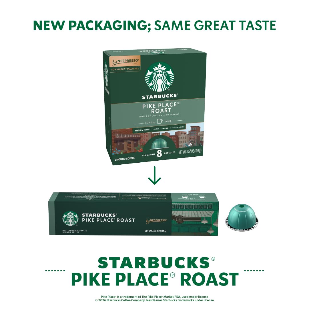 Starbucks by Nespresso Vertuo Coffee Pods - Pike Place Medium Roast, 30-Count, Brews 7.8 oz.