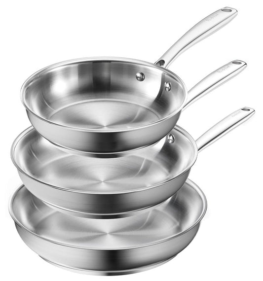 Redchef Stainless Steel Frying Pan Set, Induction Kitchen Cookware Set, Non-Toxic Uncoated Skillets for Searing & Cooking, Oven Safe Stainless Steel Cookware Set, 3-Piece (8", 9.5", 11")
