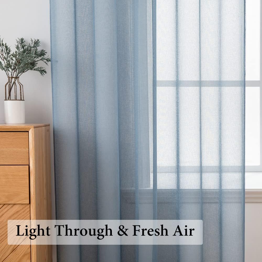 MIULEE Dusty Blue Semi-Sheer Window Curtains - Elegant Grommet Top Drapes, 84 Inch Length, 54x84 Inch Size