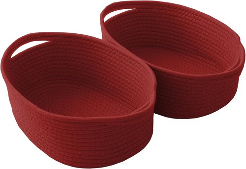 JMvicyroam Woven Storage Baskets - Small Rope Organizer with Handles for Shelves & Closets | Red, 2-Pack