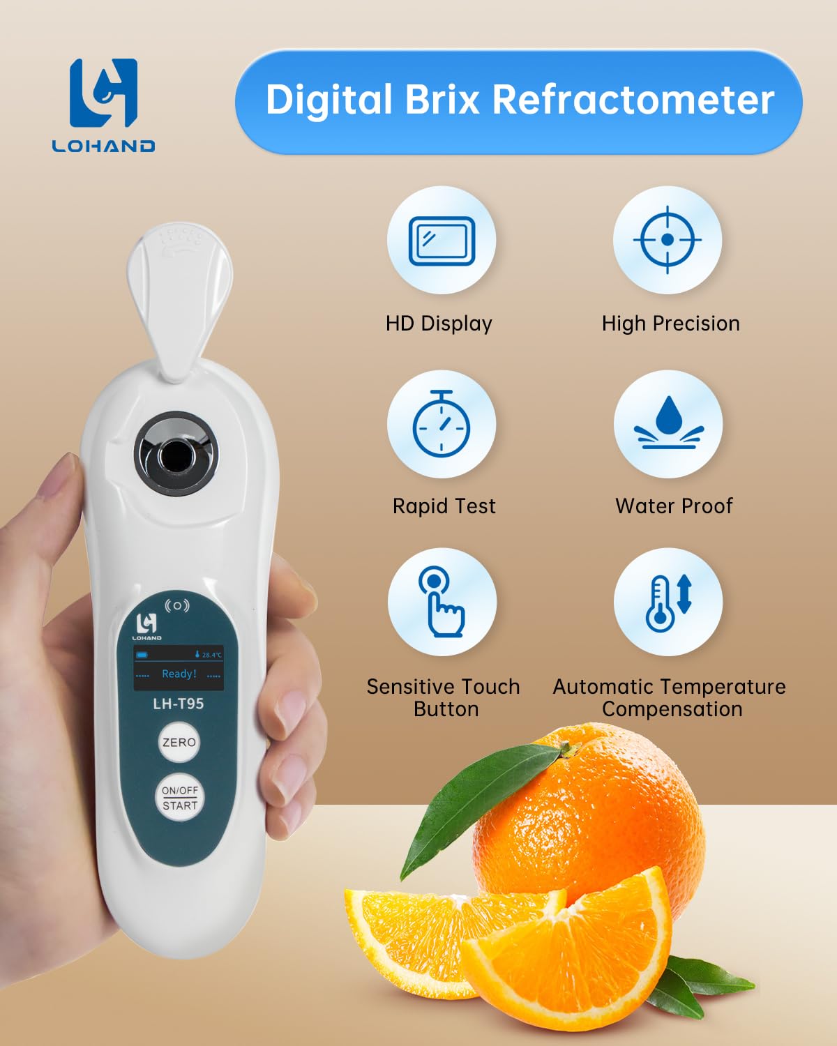 3-in-1 Digital Brix Refractometer with ATC/Refractive Index(RI), 0-95% Brix Measurement Range, High Accuracy Fast Touchscreen Test for Honey/Maple Syrup/Fruit Juice/Coffee