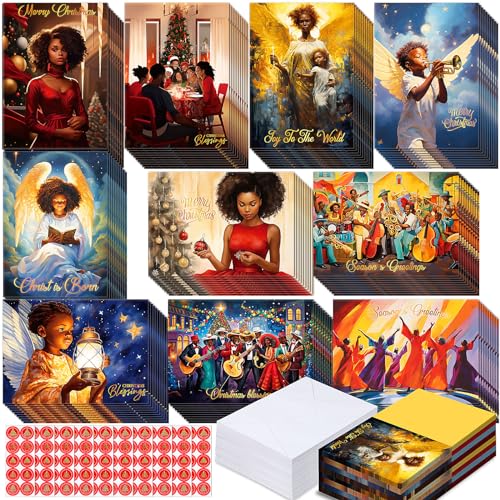 Classic 100-Pack African American Christmas Cards with Envelopes & Stickers - Zhanmai