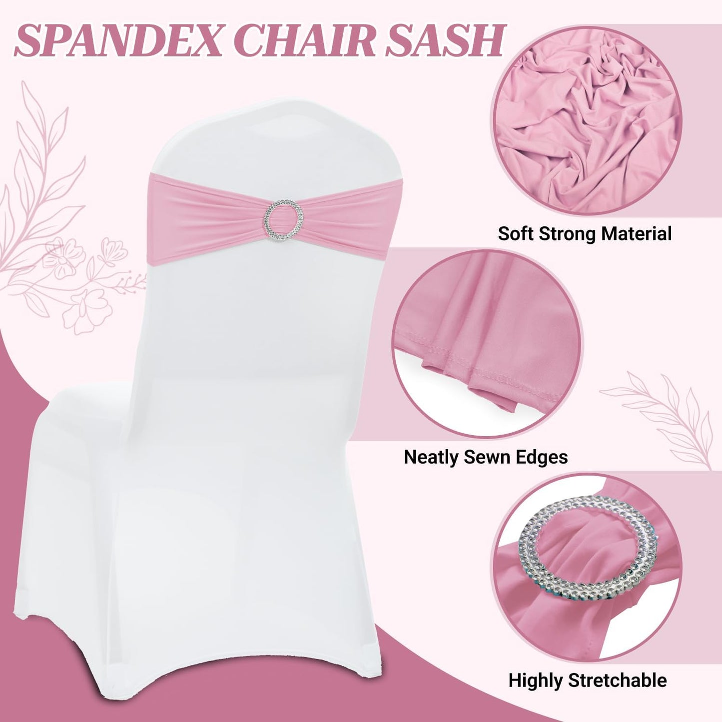 MDS Premium Spandex Chair Sashes - Stretchy Bow Covers with Buckle Slider | Pack of 10 - Pink